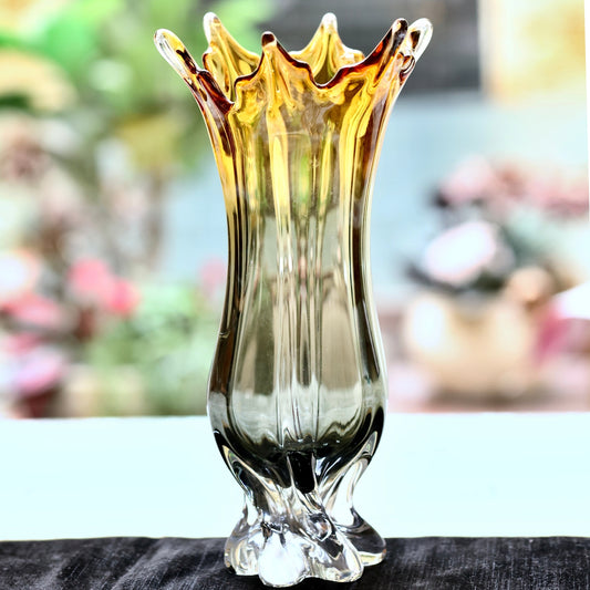 Vintage Amber-Tinted Crown Glass Vase