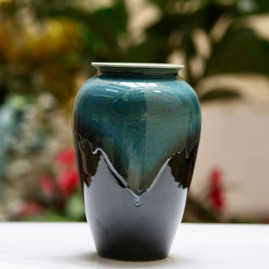 Handcrafted Turquoise Ceramic Vase with Drip Glaze