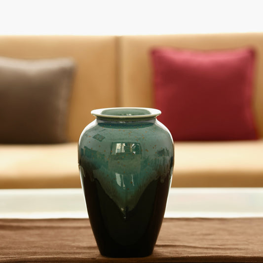 Handcrafted Turquoise Ceramic Vase with Drip Glaze