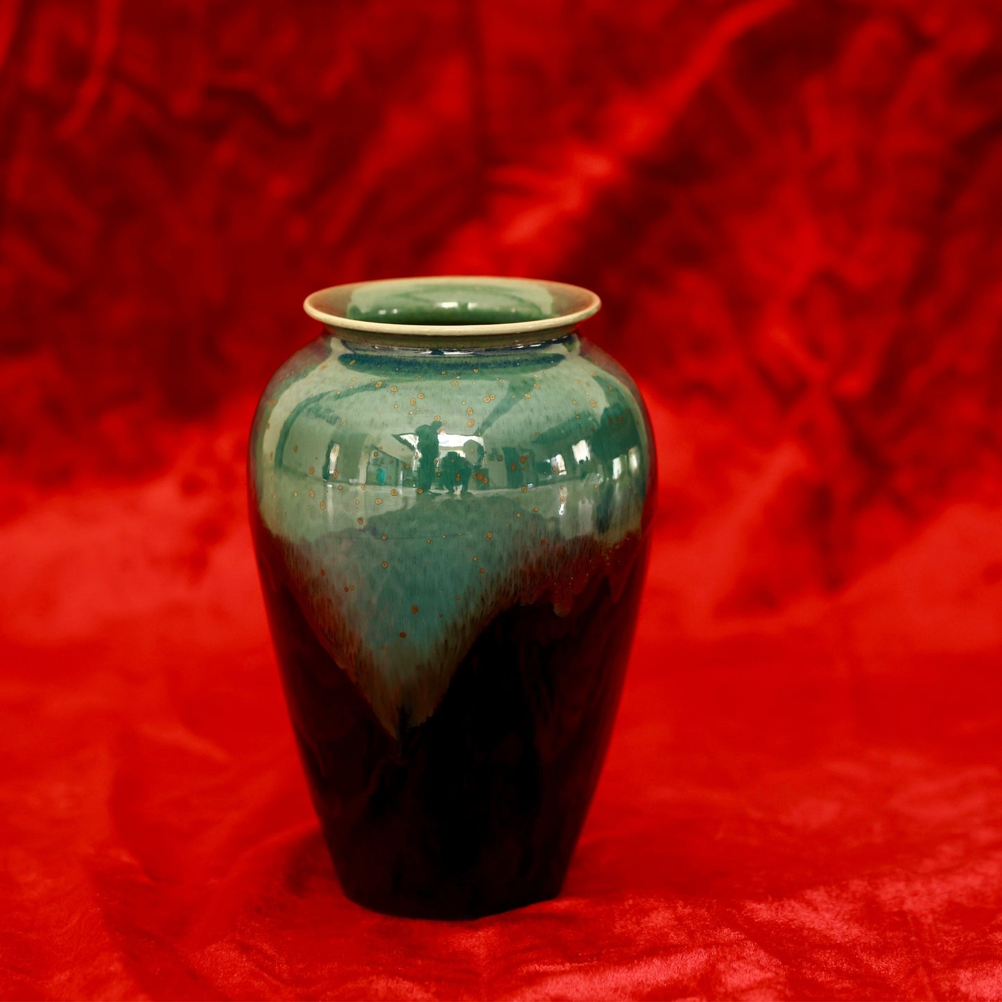 Handcrafted Turquoise Ceramic Vase with Drip Glaze