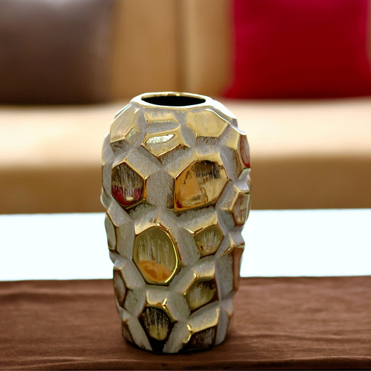 Gold & Silver Geometric Textured Vase