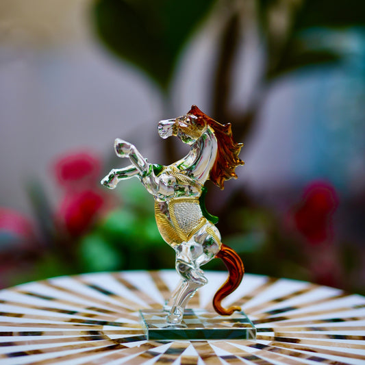 Majestic Rearing Glass Horse – A Symbol of Strength & Freedom