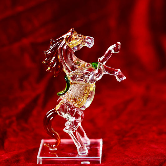 Majestic Rearing Glass Horse – A Symbol of Strength & Freedom