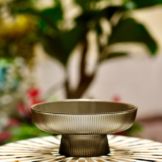 Elegant Ribbed Glass Pedestal Bowl