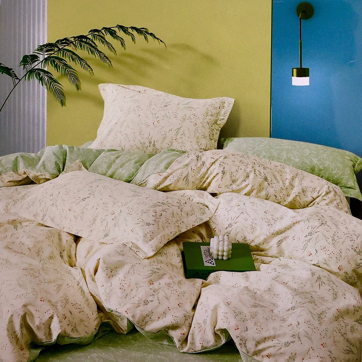 Nature’s Embrace – Tranquil Green & Beige Floral Bedsheet Set