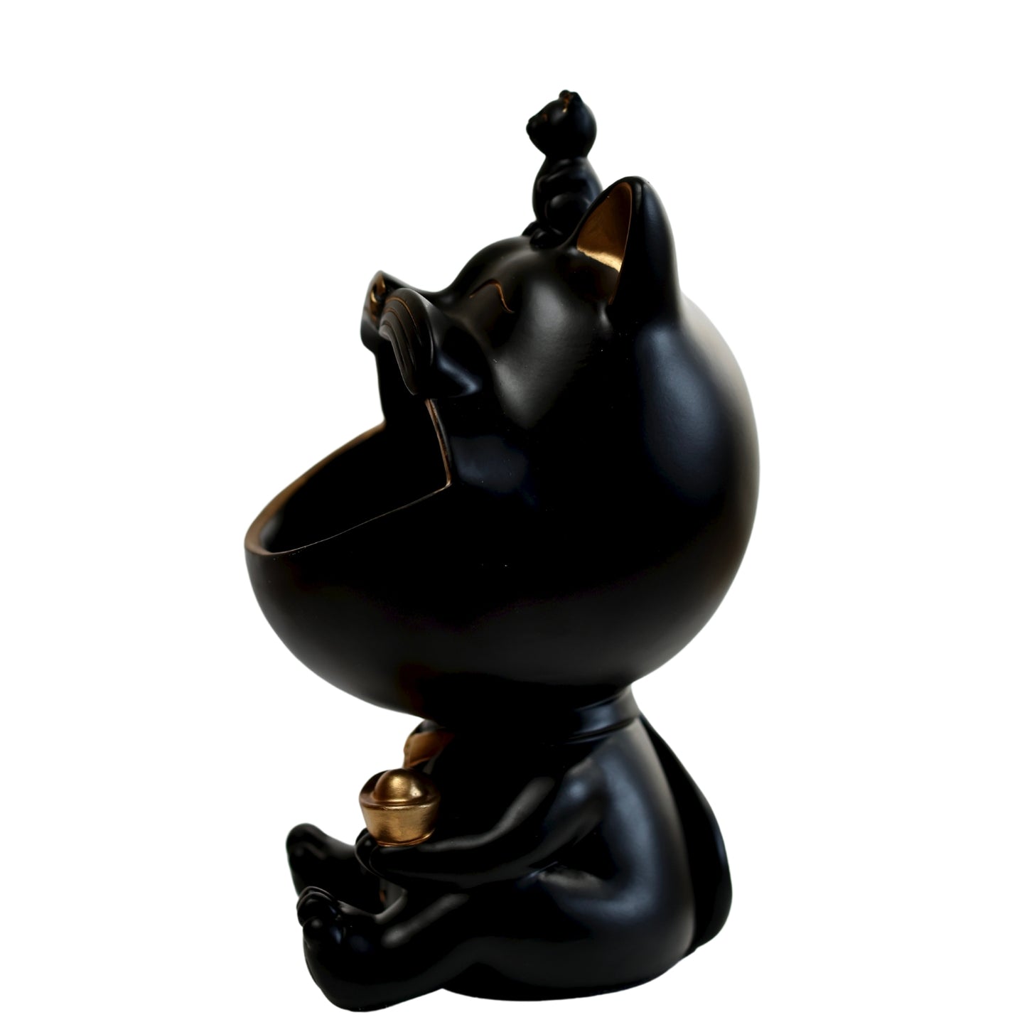 Luxury Black & Gold Lucky Cat Storage Bowl – Elegant Home Decor