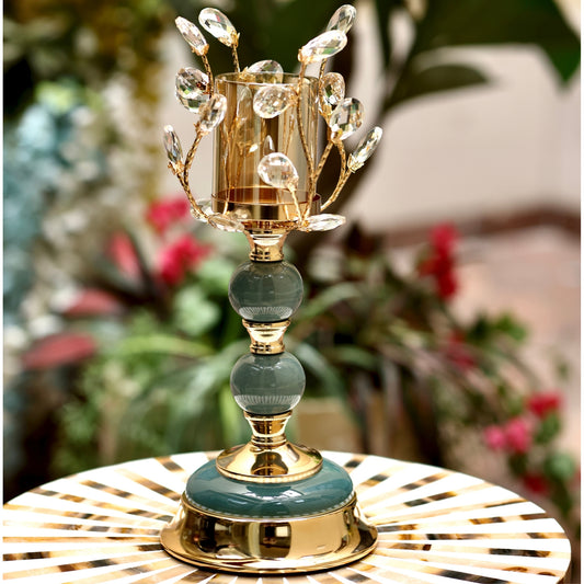 Crystal & Teal Marble Accent Candle Holder