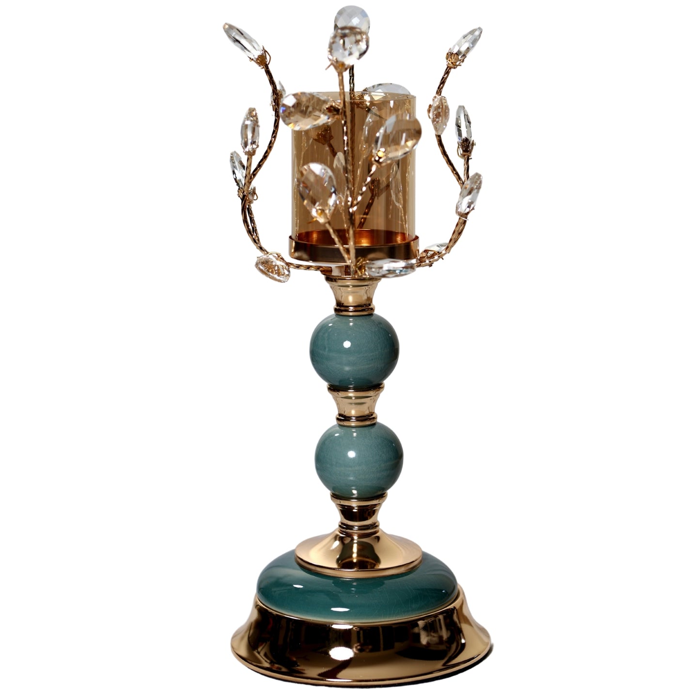 Crystal & Teal Marble Accent Candle Holder