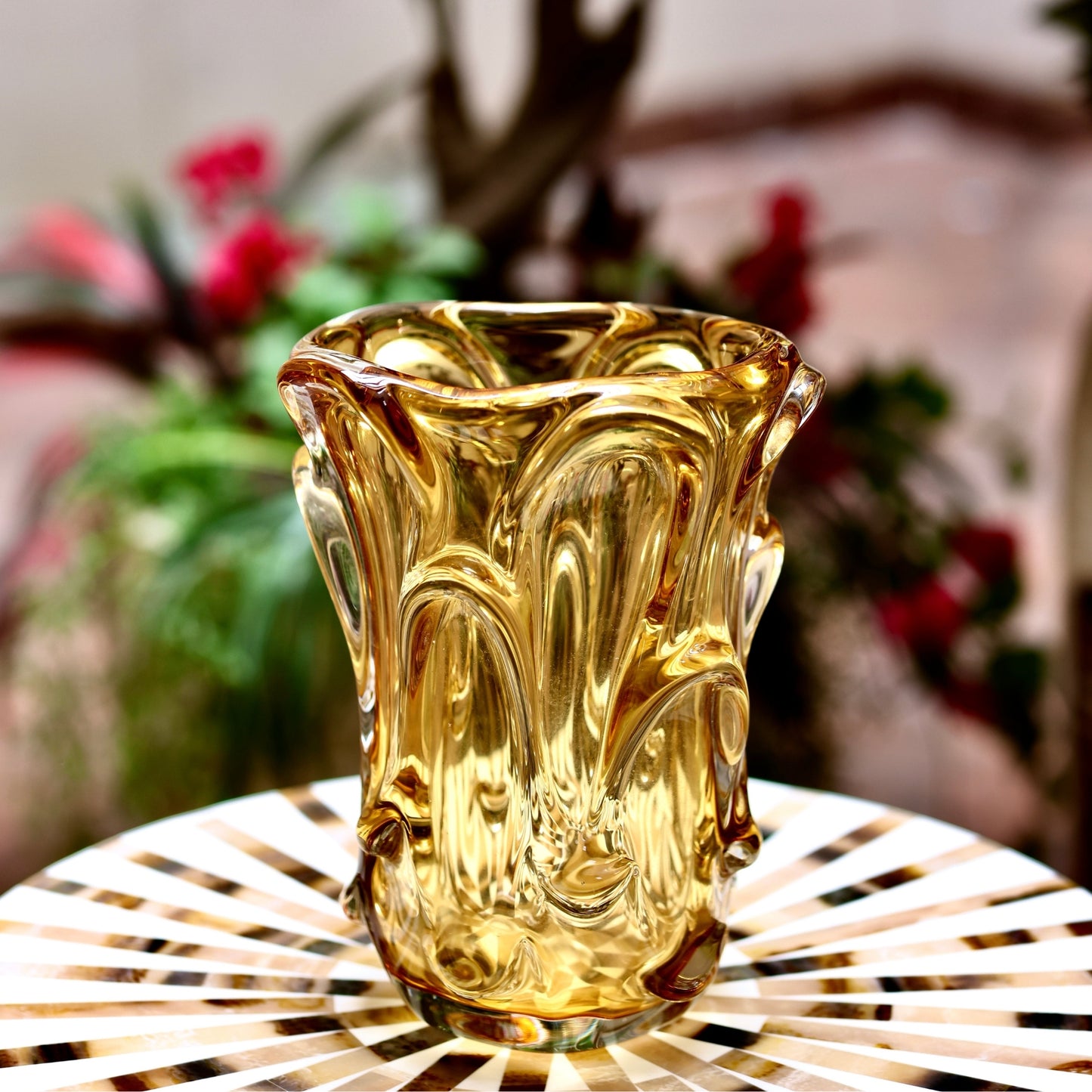 Hand-Blown Amber Glass Vase