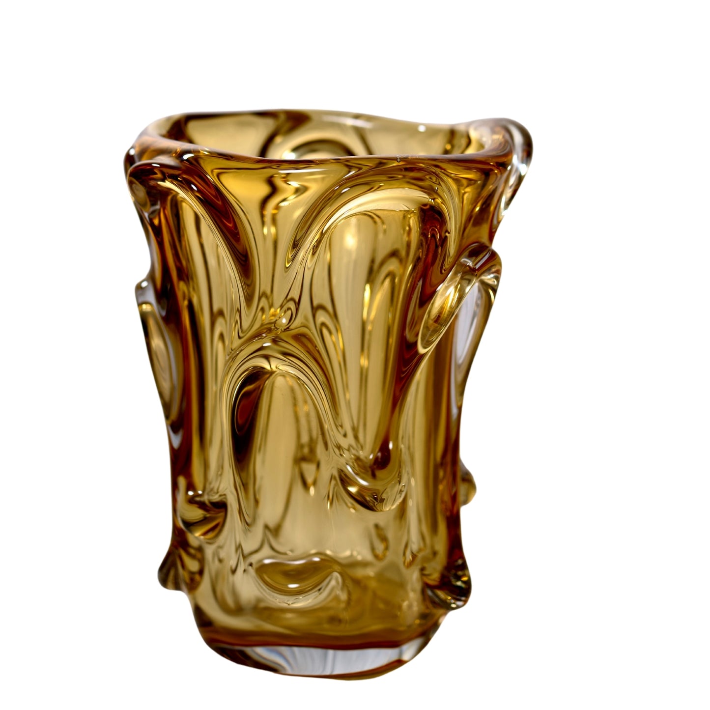 Hand-Blown Amber Glass Vase