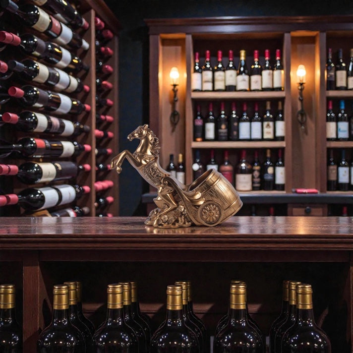 Rearing Horse Wine Holder - Luxury Bronze Barrel & Coins Sculpture