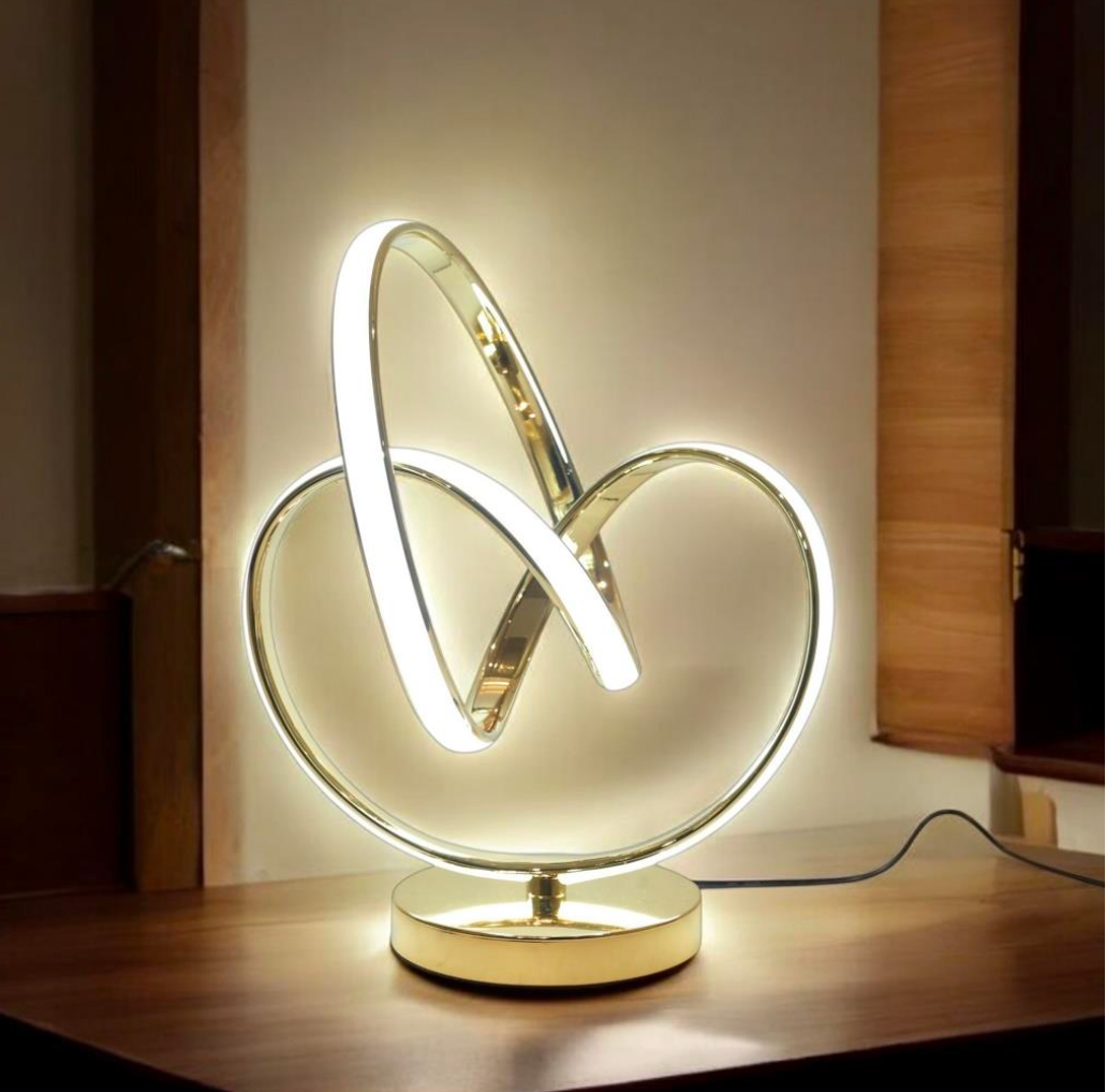 Infinity Loop LED Table Lamp - Gold Abstract Heart Sculpture