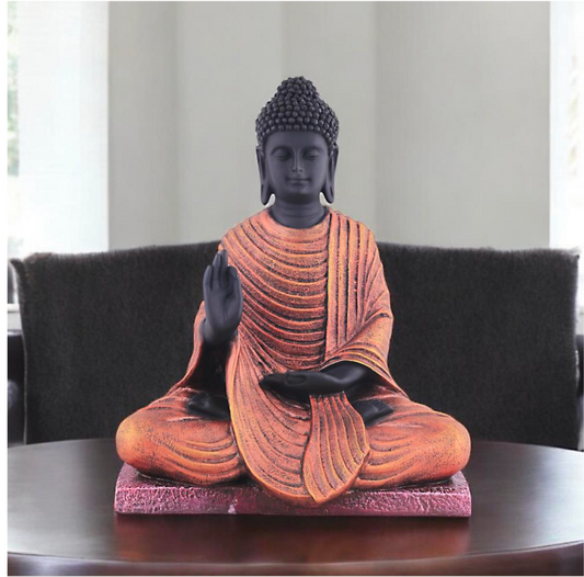 Black & Orange Buddha Statue - Abhaya Mudra of Protection