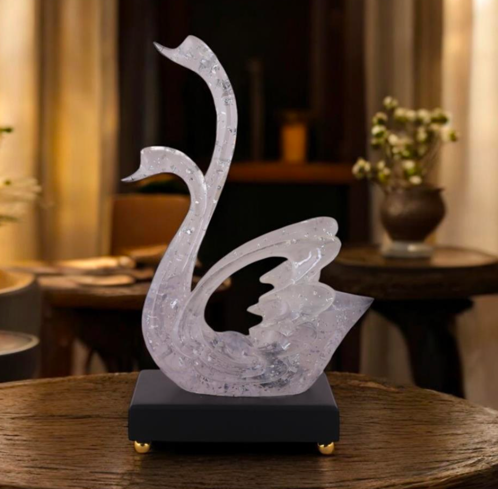 Ethereal Clear Swan Pair Sculpture