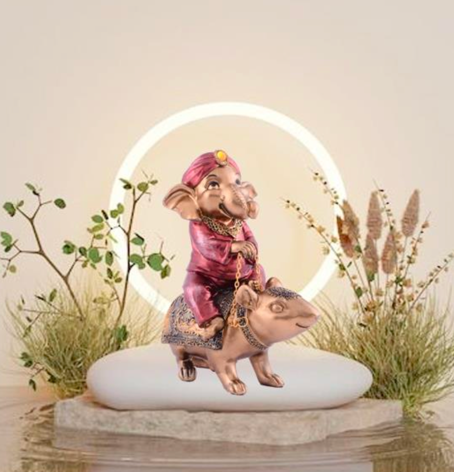 Ganesha Riding Mushak Figurine
