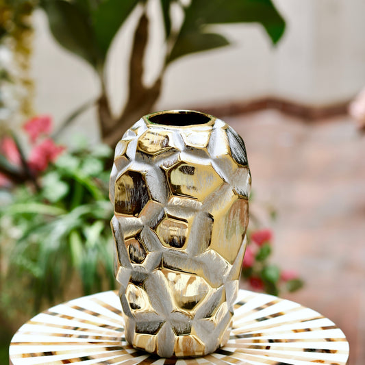Gold & Silver Geometric Textured Vase