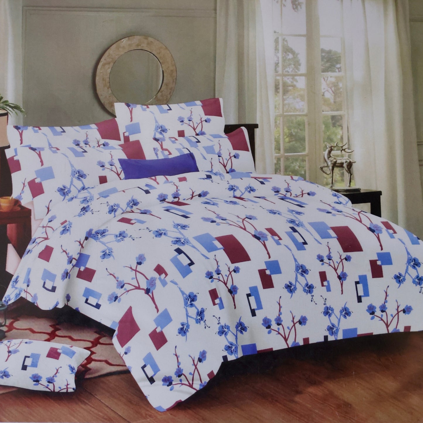 Modern Blossom – Geometric Floral Bedsheet Set