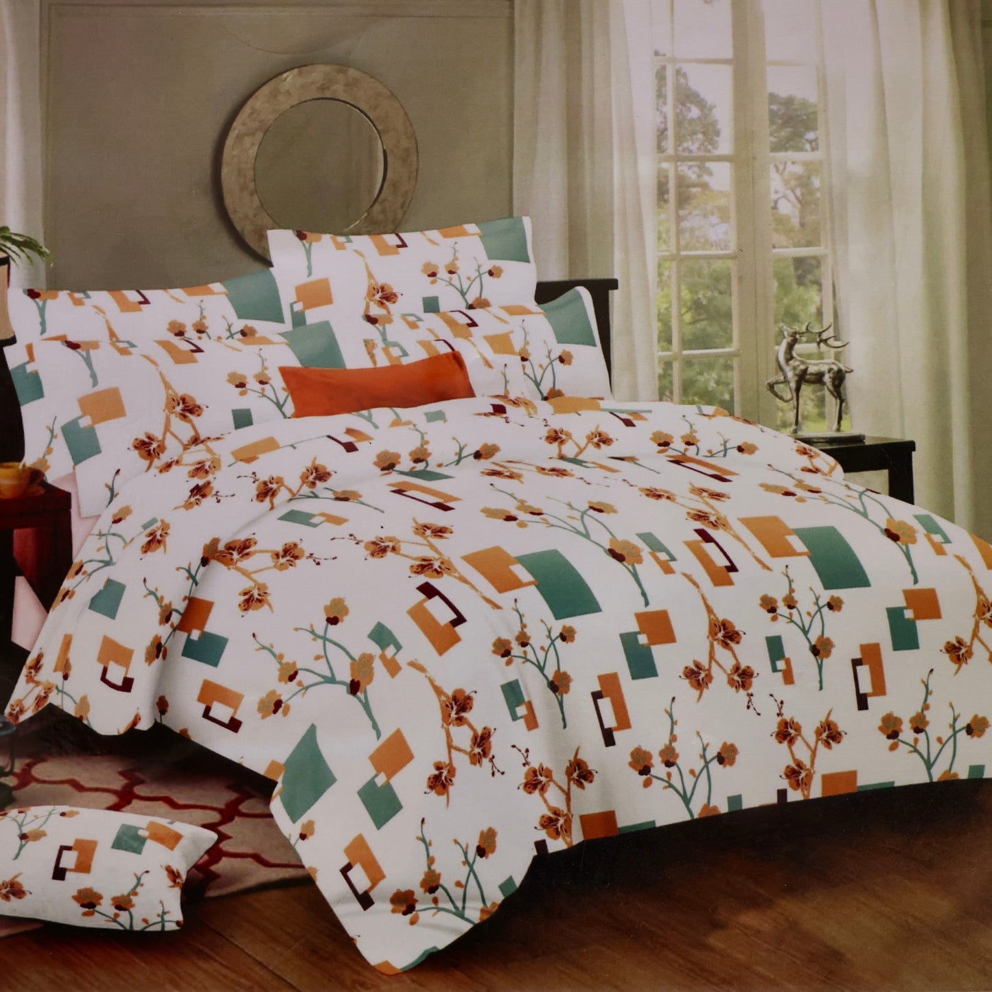 Modern Blossom – Geometric Floral Bedsheet Set