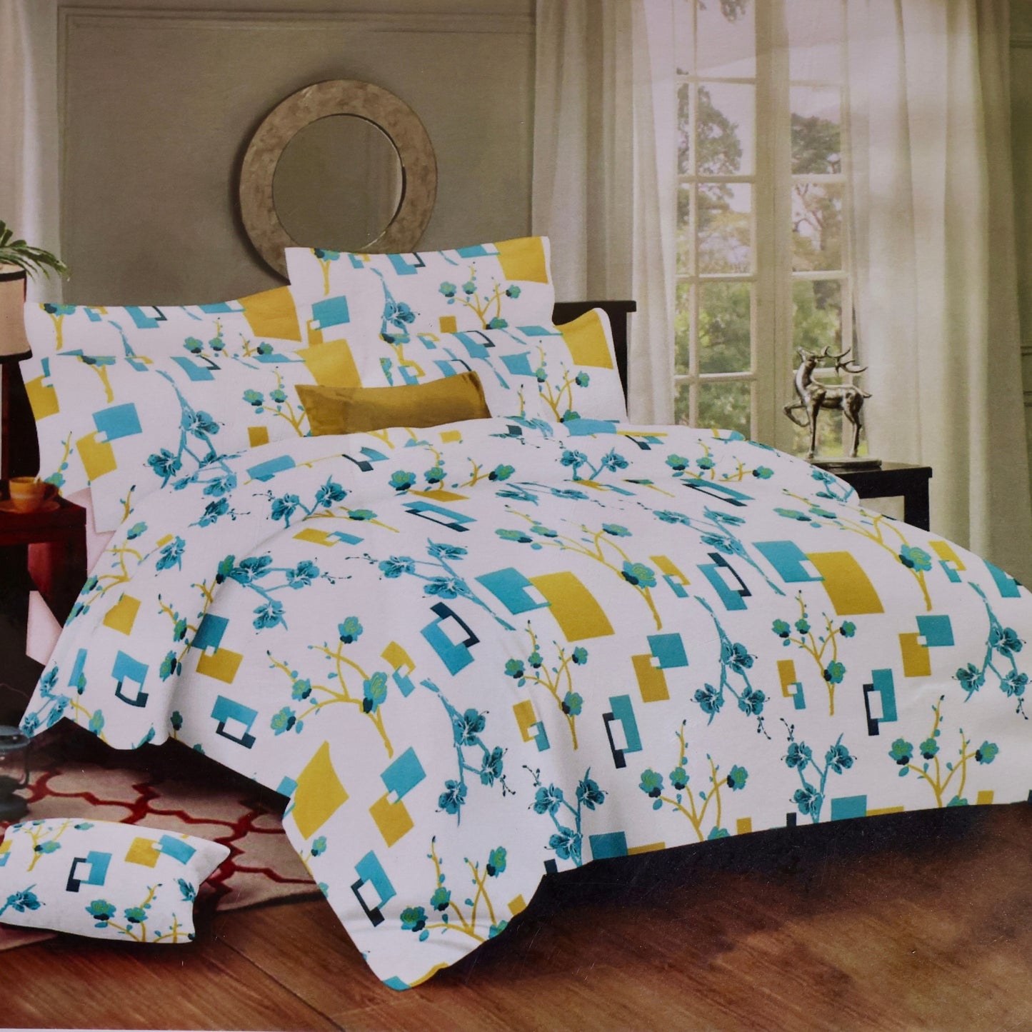 Modern Blossom – Geometric Floral Bedsheet Set