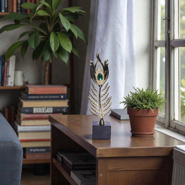Emerald Jeweled Peacock Feather Sculpture