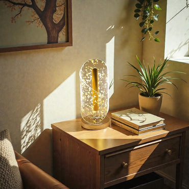 Gold Flake Capsule LED Table Lamp - Sculptural Pillar Light