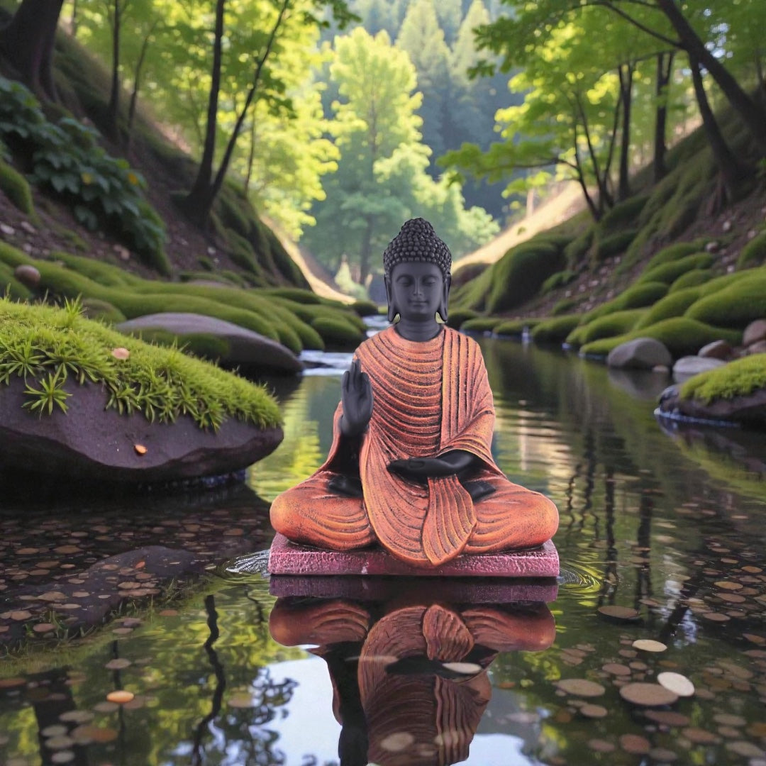 Black & Orange Buddha Statue - Abhaya Mudra of Protection
