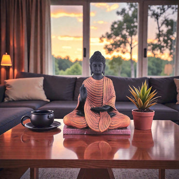 Black & Orange Buddha Statue - Abhaya Mudra of Protection