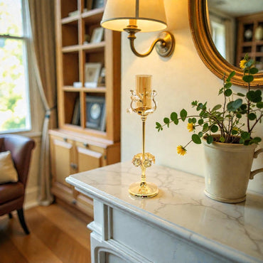 Glam Gold Pillar Candle Holder with Crystal Accents