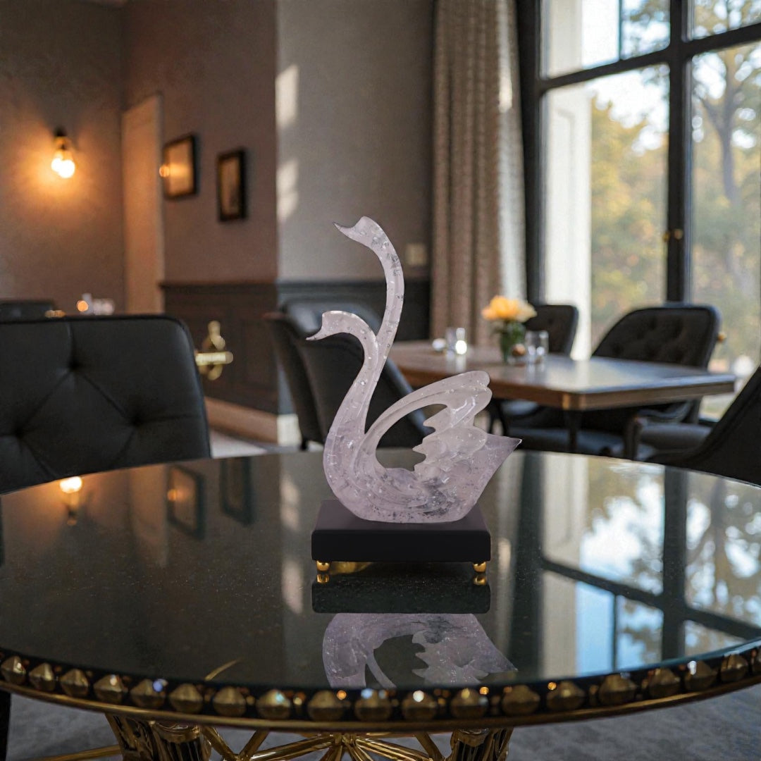 Ethereal Clear Swan Pair Sculpture