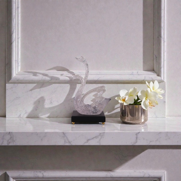 Ethereal Clear Swan Pair Sculpture