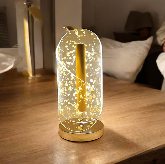 Gold Flake Capsule LED Table Lamp - Sculptural Pillar Light