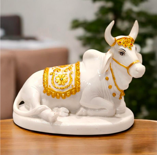 Divine White & Gold Kamdhenu Cow Statue