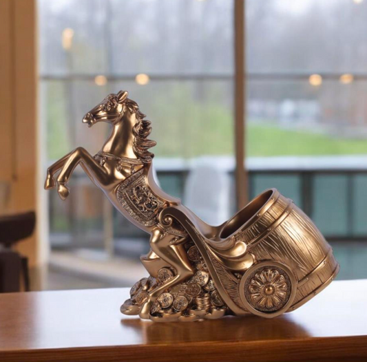 Rearing Horse Wine Holder - Luxury Bronze Barrel & Coins Sculpture