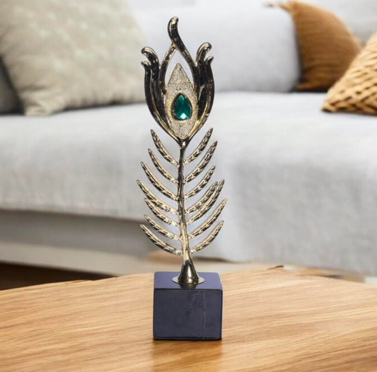 Emerald Jeweled Peacock Feather Sculpture