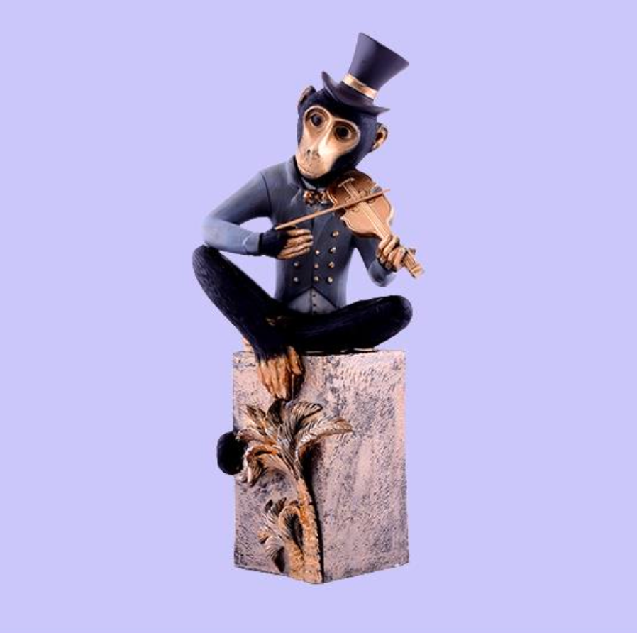 Gentleman Monkey Violinist Statue - Top Hat & Suit
