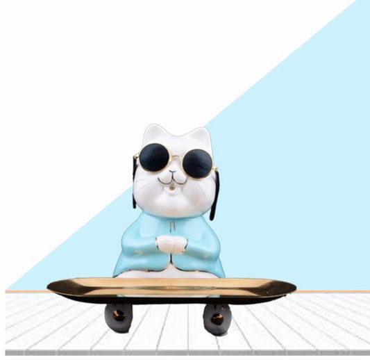 Cool Cat Figurine with Sunglasses and Tray
